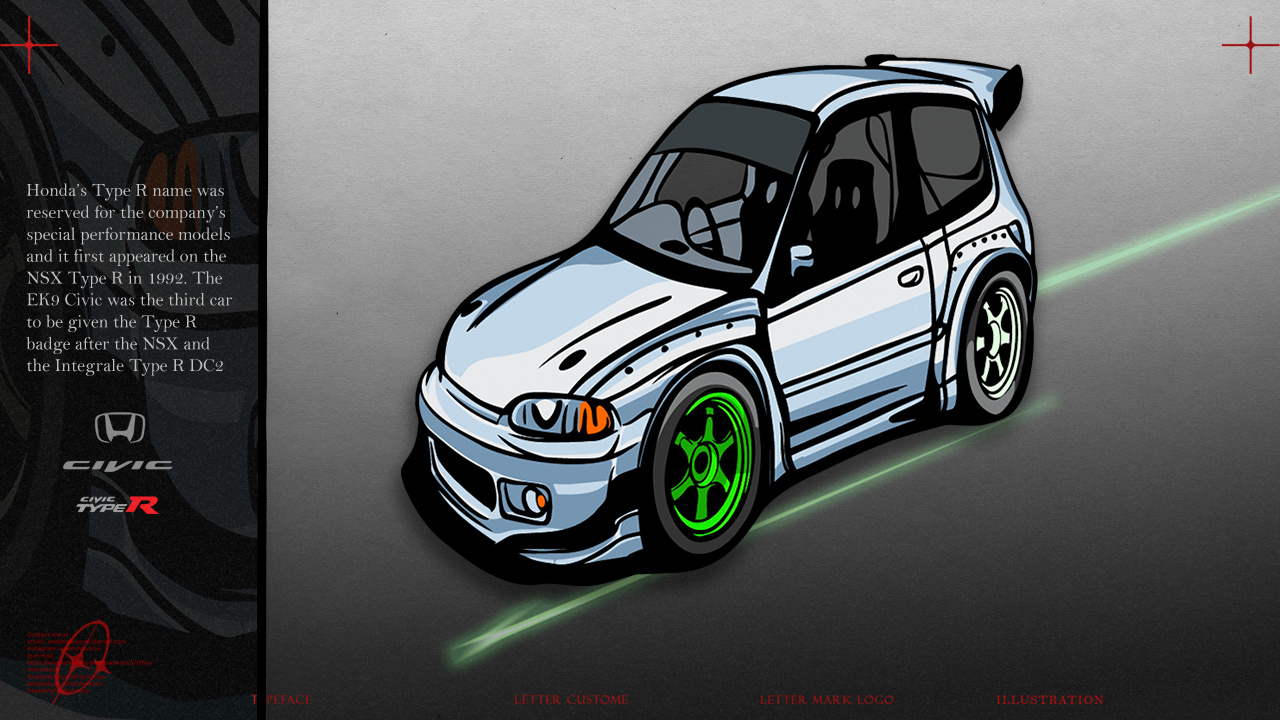 HONDA CIVIC ek9 CAR ILLUSTRATOR CONCEPT art branding car chibi civic design graphic graphic design honda illustration modification vector