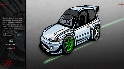 HONDA CIVIC ek9 CAR ILLUSTRATOR CONCEPT art branding car chibi civic design graphic graphic design honda illustration modification vector