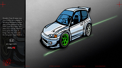 HONDA CIVIC ek9 CAR ILLUSTRATOR CONCEPT art branding car chibi civic design graphic graphic design honda illustration modification vector