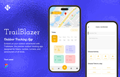TrailBlazer - Outdoor Tracking App by Nevina Infotech app development mobile app motion graphics outdoor tracking app portfolio tracking app trailblazer ui