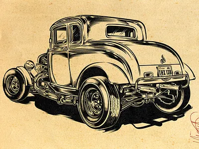FORD 1932 V8 COUPE american graffiti branding car david vicente design digital art drawing graphic design hot rod illustration inking kustom kulture print rockabilly rocknroll v8