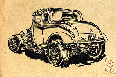 FORD 1932 V8 COUPE american graffiti branding car david vicente design digital art drawing graphic design hot rod illustration inking kustom kulture print rockabilly rocknroll v8