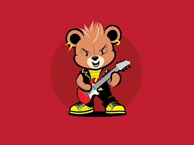 Bearock adorable bear cub cute fun guitar hevy illustration logo mean metal modern playing rock rock n roll shoes sweet teen young youthful