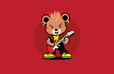 Bearock adorable bear cub cute fun guitar hevy illustration logo mean metal modern playing rock rock n roll shoes sweet teen young youthful