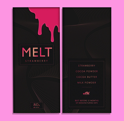 Melt Strawberry Bar branding chocolate chocolate pack chocolate packaging design graphic design illustration logo packaging typography