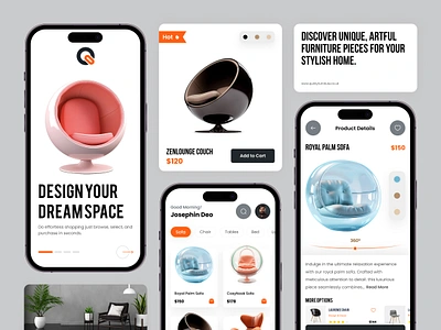 Furniture Ecommerce Mobile App branding design e commerce figma furniture home decor interface interior mobile app mobile app design product redlio designs service sofas startup ui ux