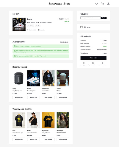 Shoppers Stop - cart page redesign branding cart page redesign ui ux