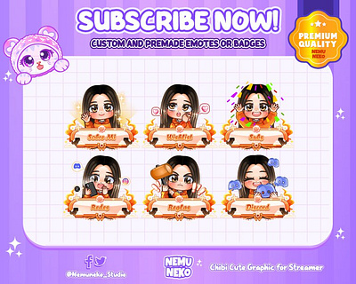 Custom Chibi Panel by Nemuneko Studio ❤️ animation branding character design chibi emotes chibi style cute emotes design digital art digital illustration graphic design illustration open commission original character twitch emotes twitch panel