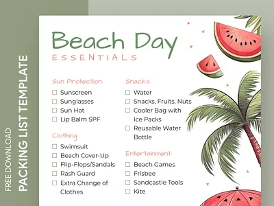 Beach Day Essentials beach day essentials beach day packing list beach essentials beach packing list docs essentials free google docs templates free packing list template free template free template google docs google google docs list packing summer summer essentials summer packing list template