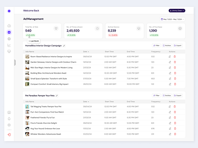 📣 Ads Management Web App Page Design ads advertisement analytics chart clean clicks creative dashboard data data visualisation design impressions minimal side menu table table ui typography ui ux web