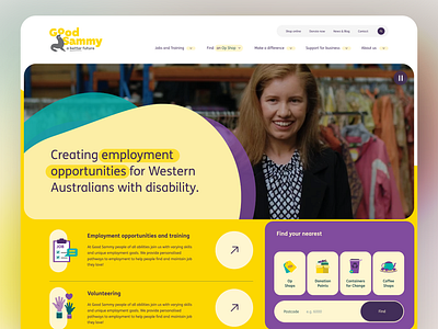 Good Sammy – Website australia colorful disability employment landing page non for profit opshop ui ux web design website