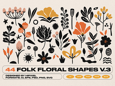 Folk Floral Shapes V.3 bohemian boho feminine floral flower folk icon leaf logo magic nature planet shapes tattoo vintage