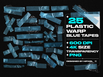 25 Plastic Warp Blue Tapes adhesive alpha blue bluetape glue grunge mockup overlay paper plastic png tape texture torn transparent warp washi
