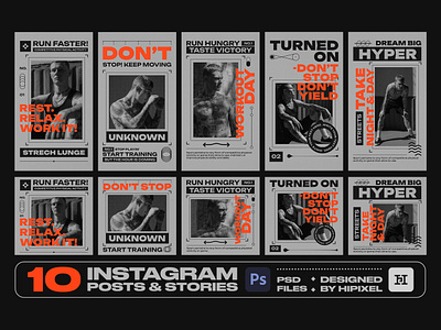 Sport Modern Instagram Posts & Stories abstract body facebook fashion feed gym instagram media modern post sport story template