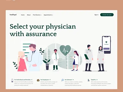 HealthPal app care design doctor figma graphic design health hero section hospital illustration ui ux web web design webdesigner website websitedesign