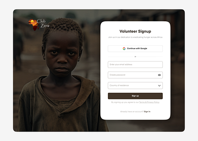 ClubZero - Web Signup Screen design figma log in log in screen product design sign in sign up sign up screen signin signup ui ux volunteer website
