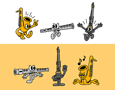 Musical Instruments Character Collection cartoon character character design character logo clarinet flute french horn instrument mascot mascot logo music musical