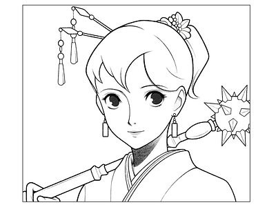 girl black and white cartoon character character design comic design details drawing fantasy girl illustration kimono line magic minimal monochrome nft procreate simple sword