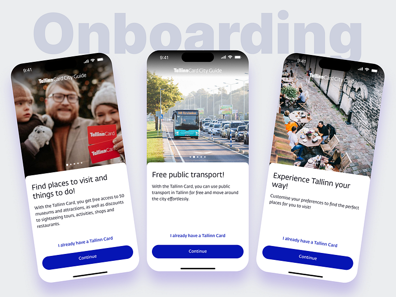Tallinn City Card Guide - Onboarding app design design ui ux uxui
