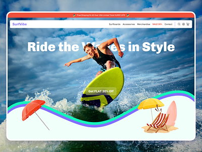 SurfVibe: Where Style Meets Surfing buy checkout clothing daily ui design challenge ecommerce ecommerce store figma interface layout online product product design shopify sports surfboard surfing ui ui design uiux design website design