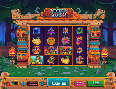 Voodoo Rush: Slot Game 2d casino casino game casual game gambling game game art game interface game ui gaming icons igaming illustration jungle online casino slot slot art slot machine slots ui