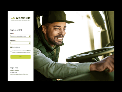 ASCEND Fleet - Desktop App Log In ascend authentication construction delivery fleet management fleet tracking form design log in log on saas telematics ui ux vehicle