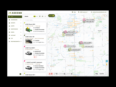 ASCEND Fleet - Desktop App Map ascend cards components construction delivery fleet management fleet tracking google maps list live view map saas search telematics ui ux vehicle