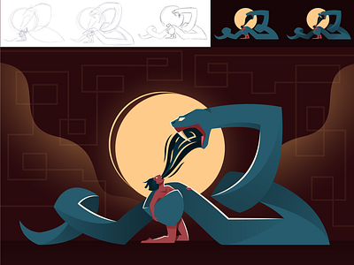 Takeover | snake & man | vector illustration adobe illustrator anger animal art blue character dark emotion human illustration man people red snake vector wild