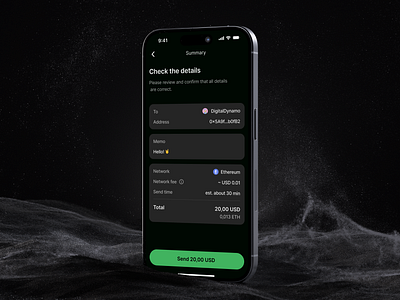 CoinWell Wallet - Send app clean coins crypto wallet cryptocurrency dark mode details ethereum figma ios mobile nft product design summary transaction ui ux wallet