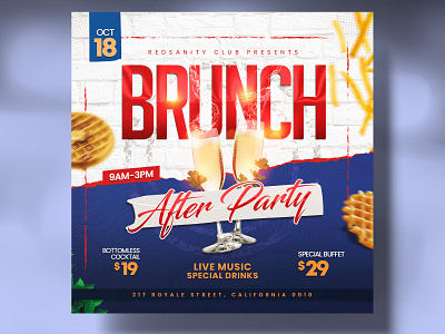 Brunch Flyer Template (PSD) brunch brunch flyer club dj flyer graphic design ig flyer instagram post party print design print template psd psd template redsanity social media post template