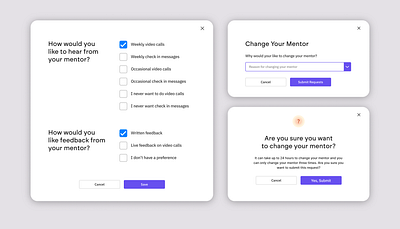 Mentor preference modals mentor modal ui ux