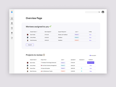 Mentor Portal list marking mentor minimal platfrom portal ui ux