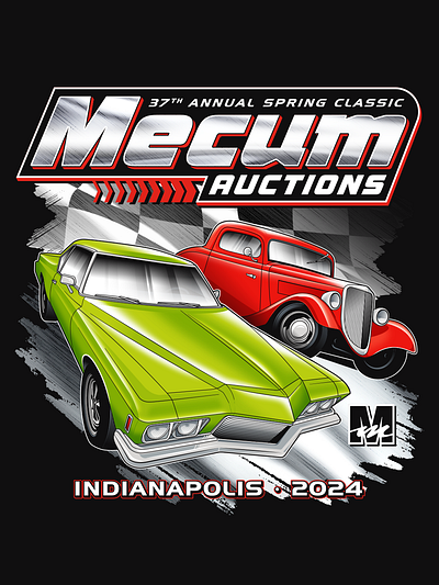 Mecum Auctions Indy Event Tee 2024 branding design graphic design illustration logo typography vector