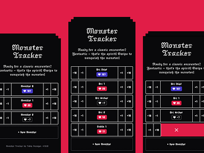 Monster Tracker — a health tracker app for your TTRPG games app desktop game health minimal mobile old school rpg tabletop ui