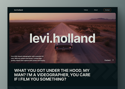 Landing page for a car videographer adventure theme car culture car enthusiast cinematic shots design inspiration landing page design modern web design road trip vibes striking imagery unique design videography website concept