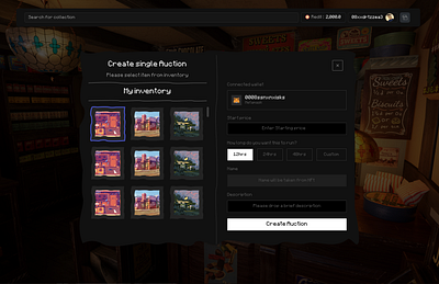 Create NFT Auction screen crypto design ui