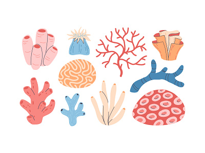 Corals set cartoon concept coral design flat illustration nature ocean reef sea underwater vector