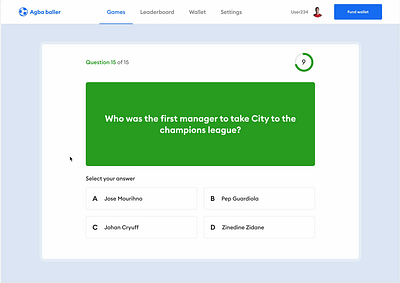 Agba baller - Gameplay interaction figma football game play interaction prototype quiz trivia ui design