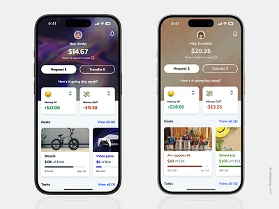 Youth Finance: Personalized Dashboard for a Kids' Banking App banking custom background dashboard family banking finance kids app mobile app mobile design money in money out saving goals ux youth finance