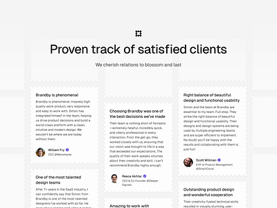 Brandby - Testimonials from our Clients ✅ agency branding design agency landing page product design quote redesign saas startup testimonials web design website