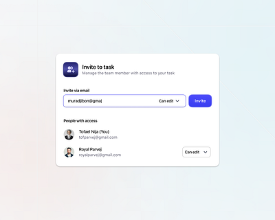 Invite to task modal collaboration interactiondesign interface invite modal pop up projectmanagement taskmanagement userexperience userinterface web
