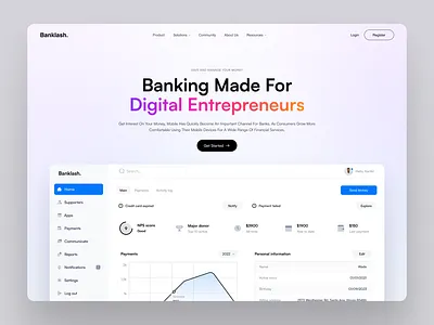 Banking website design bank banking dashboard design finance fintech gradient header landing page payment ui ui design uidesign ux web web design website