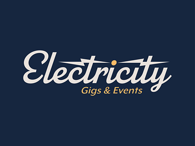 Electricity Events bolt branding concerts electricity events gigs icon logo logomark mark negative space promoter script type voltage