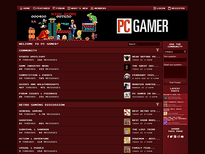 PC Gamer - Retro Web Design Style 2000s design desktop forum gaming pc gamer retro showcase ui ux website