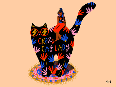 😸Crazy Cat Lady | Greeting Card⚡ art licensing artwork carpet cat character illustration colorful digital illustration graphic design greeting card illustration illustrator