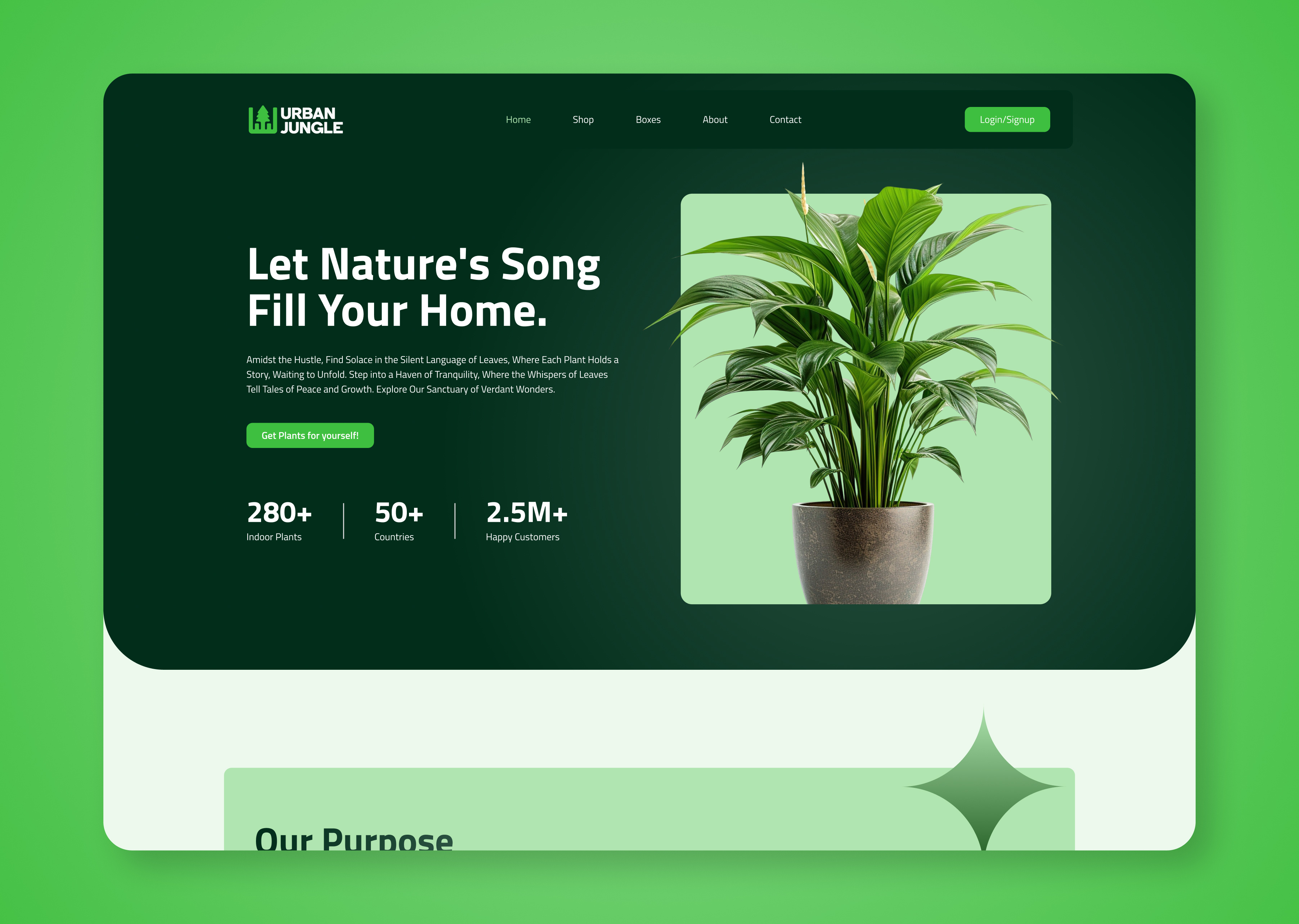 Urban Jungle - Indoor plant marketplace website UI design figma design indoor indoor plant jungle jungle website landing page natural nature website plant plant ui plant website plantation plantation ui plantation website tree ui ui for plantation uiux urban website