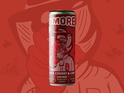 BMORE Sour Cherry Lime Energy Drink 12 oz beekeeper beverage brand illustration branding can can label cherry drink drink label drinks energy energy drink mockup natural drink natural energy packaging packaging design packaging illustration slim can