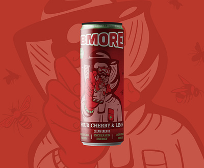 BMORE Sour Cherry Lime Energy Drink 12 oz beekeeper beverage brand illustration branding can can label cherry drink drink label drinks energy energy drink mockup natural drink natural energy packaging packaging design packaging illustration slim can