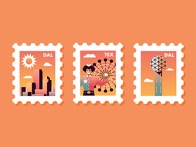 Dallas, Texas Stamps big tex branding buildings cowboy dallas gradient illustration stamps state fair texas