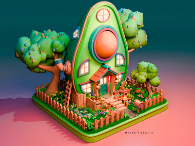 Avocado House 3d avocado blender fantasy house isometric lights lowpoly render stylized